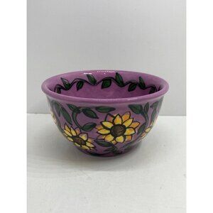 Purple Yellow Sunflower Handpainted Bowl Signed